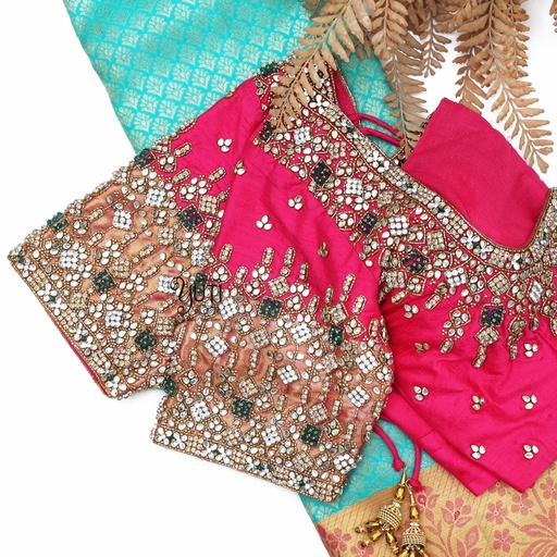 Pink blouse with kundan crystal