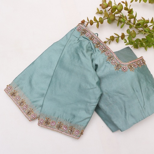 Elevate your wardrobe with this stunning greyish teal embroidery blouse