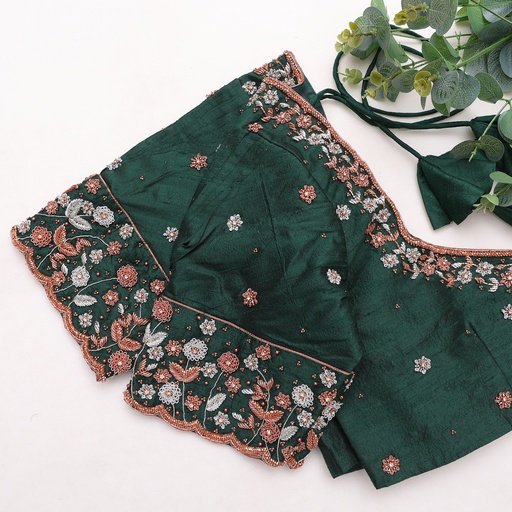 Elevate your wardrobe with our stunning Medium Jungle Green embroidery blouse