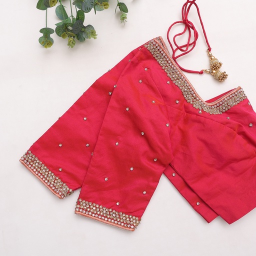 Elevate your wardrobe with this exquisite Rose Madder embroidery blouse