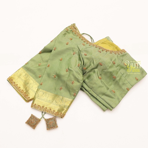 Elevate your wardrobe with this chic tan green embroidery blouse