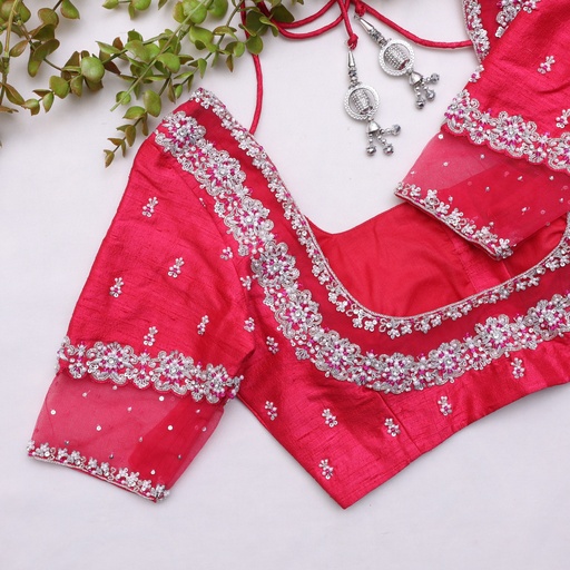 Elevate your style with this exquisite Lipstick Red embroidery blouse