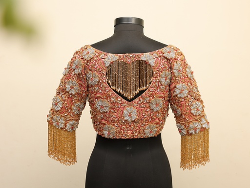 Elevate your wardrobe with our stunning Peach Puff embroidery blouse