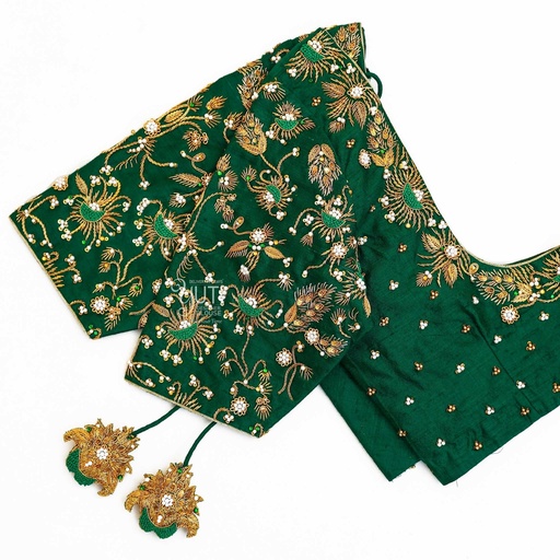 Dark green creeped motif bridal blouse