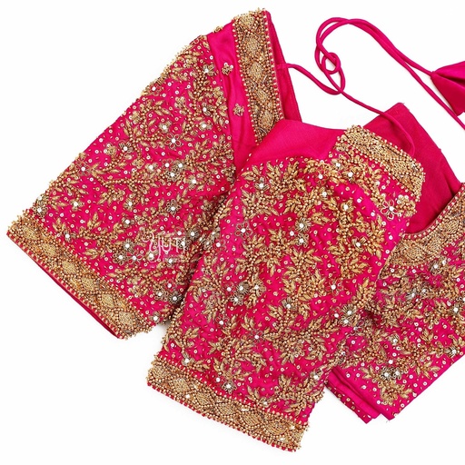 Coral pink scattered floral bridal blouse