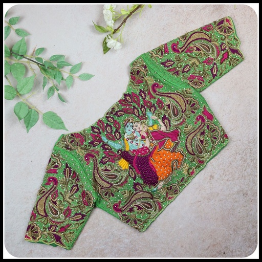 GREEN Floral and radha krishna  design 