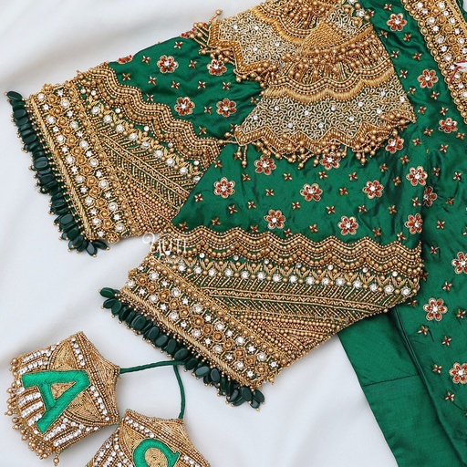 Green Gold and Silver Navratna bridal Blouse