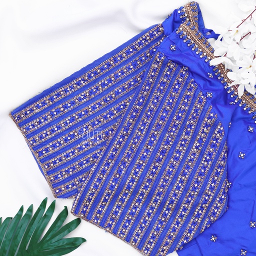 Blue Stripes with cutwork Design