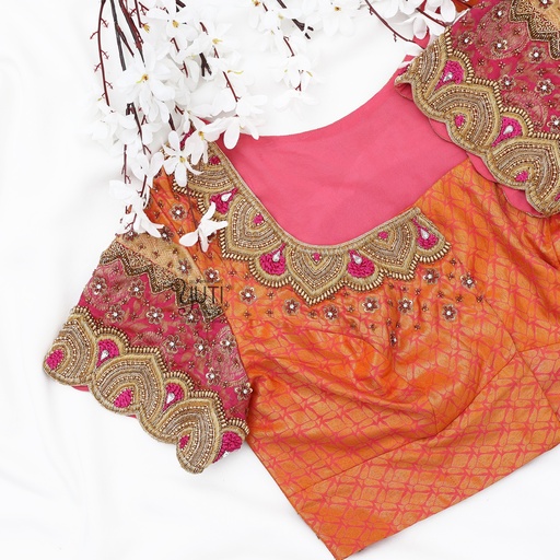 Orange peacock bridal blouse