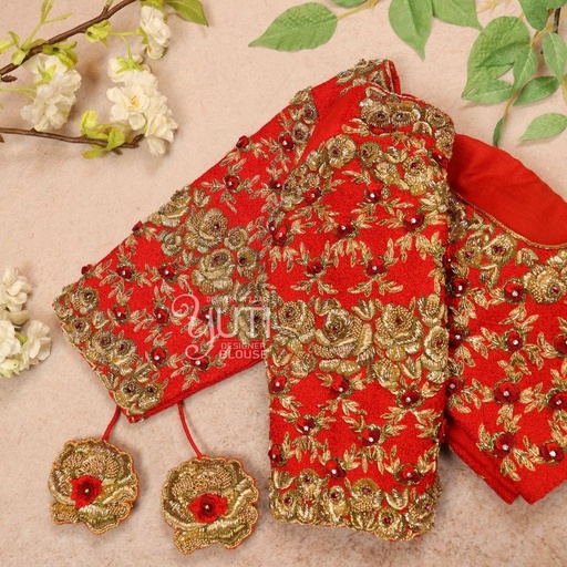 Red floral zardosi Design