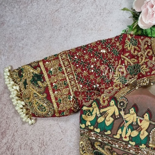 maroon palanquin floral with peacock design