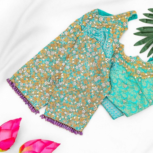 Sea green floral bridal blouse