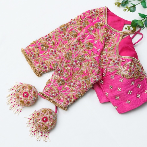 Pink floral zardosi design