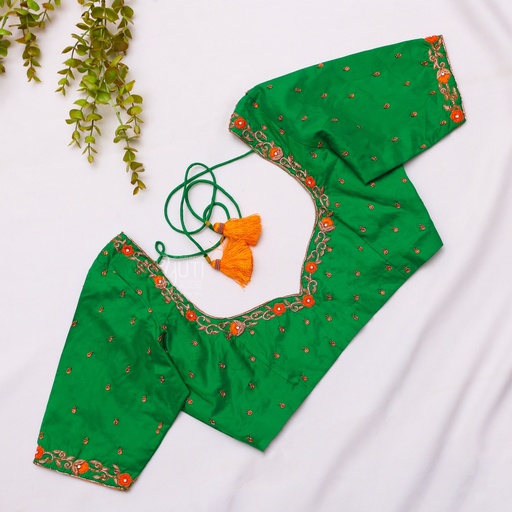 Green Open Neck Aari Work blouse |SIZE 38 (adjustable up to 34- 40)