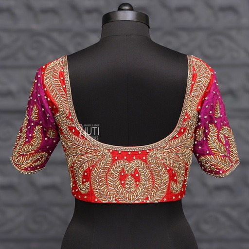 Pink and Orange combination aari work blouse || SIZE 34(adjustable up to 30- 36)