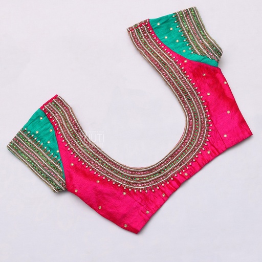 Pink With Green Shade Bridal Blouse| SIZE 34 (adjustable up to 30- 36)