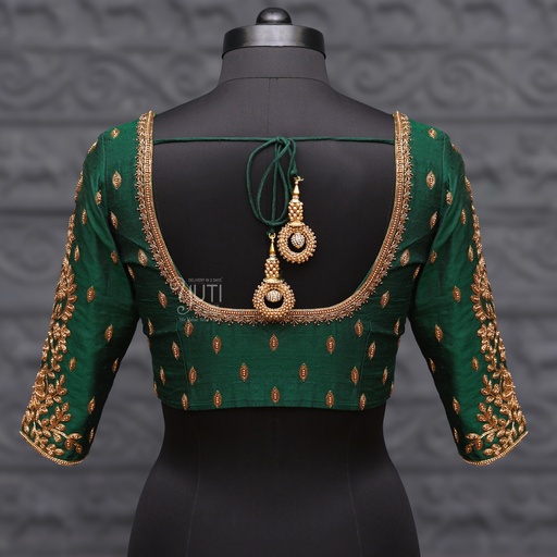 Bridal Green Aari Work Blouse Designs | SIZE 34 (adjustable up to 30- 36)