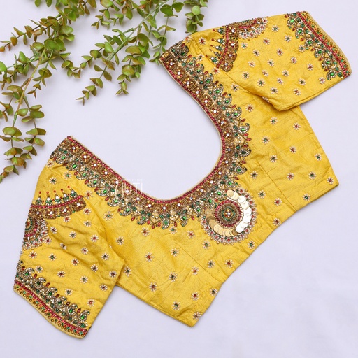 Golden Yellow Aari Bridal Blouse| SIZE 32(adjustable up to 28 - 34)