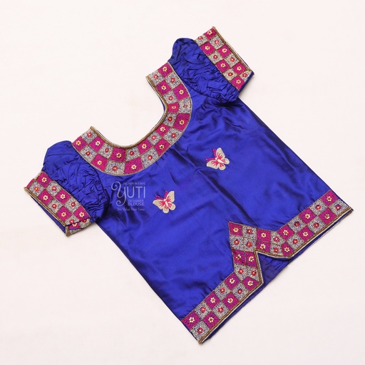 Embroidery Dark Blue Pattu Pavadai Tops |  SIZE 28 (adjustable up to 24 - 30)