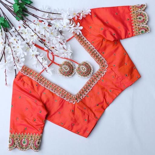 Stunning orange color embroidery bridal blouses