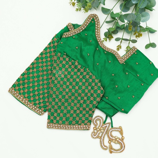 Fashionable in this shamrock green designer blouse