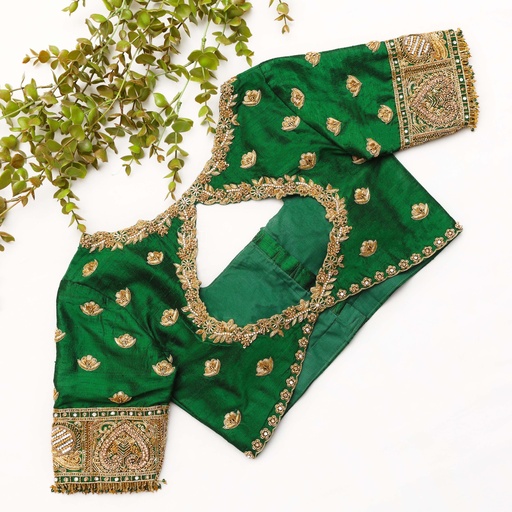 Bridal green blouse with gold embroidery