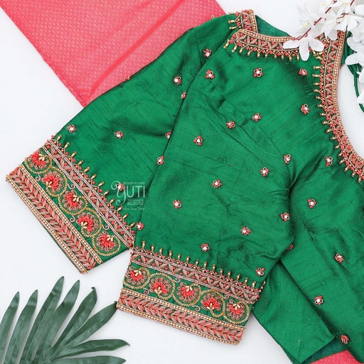 Green floral bridal blouse