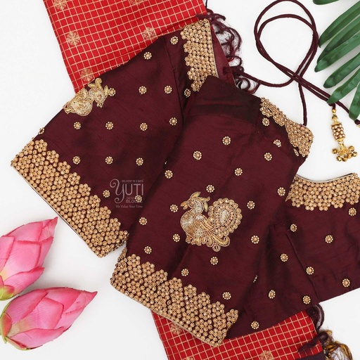 Dark brown peacock motif bridal blouse