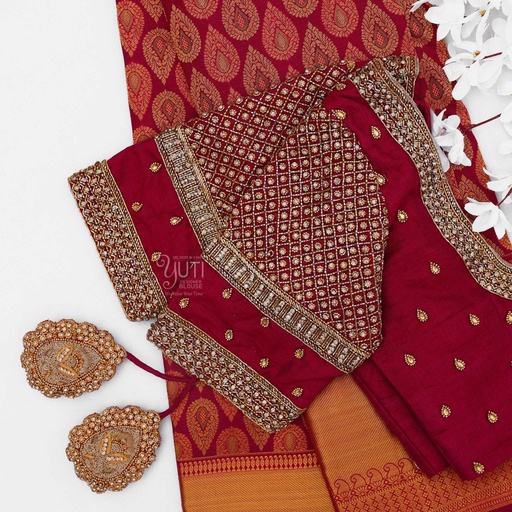 Maroon checks bridal blouse